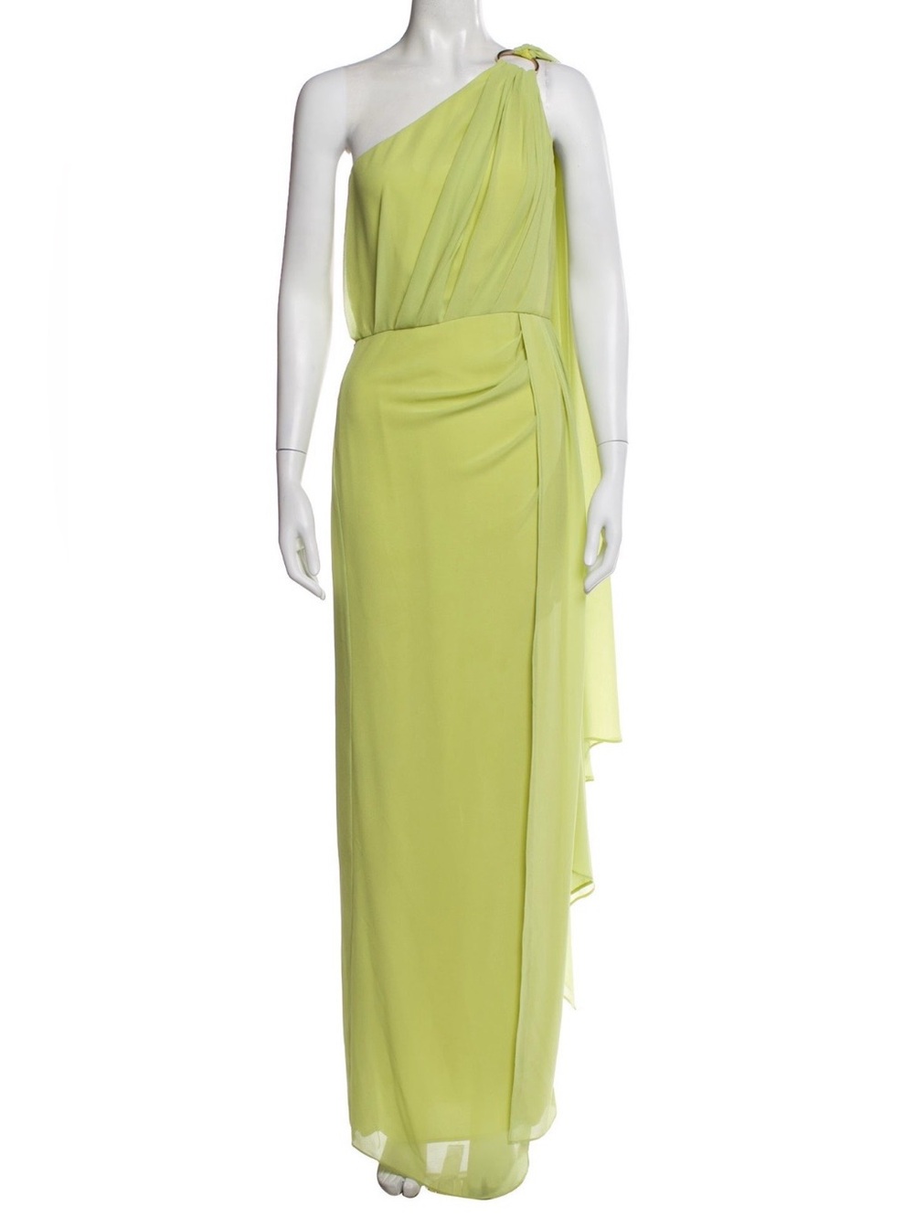 Michael Costello One-Shoulder Gown in Lime Green